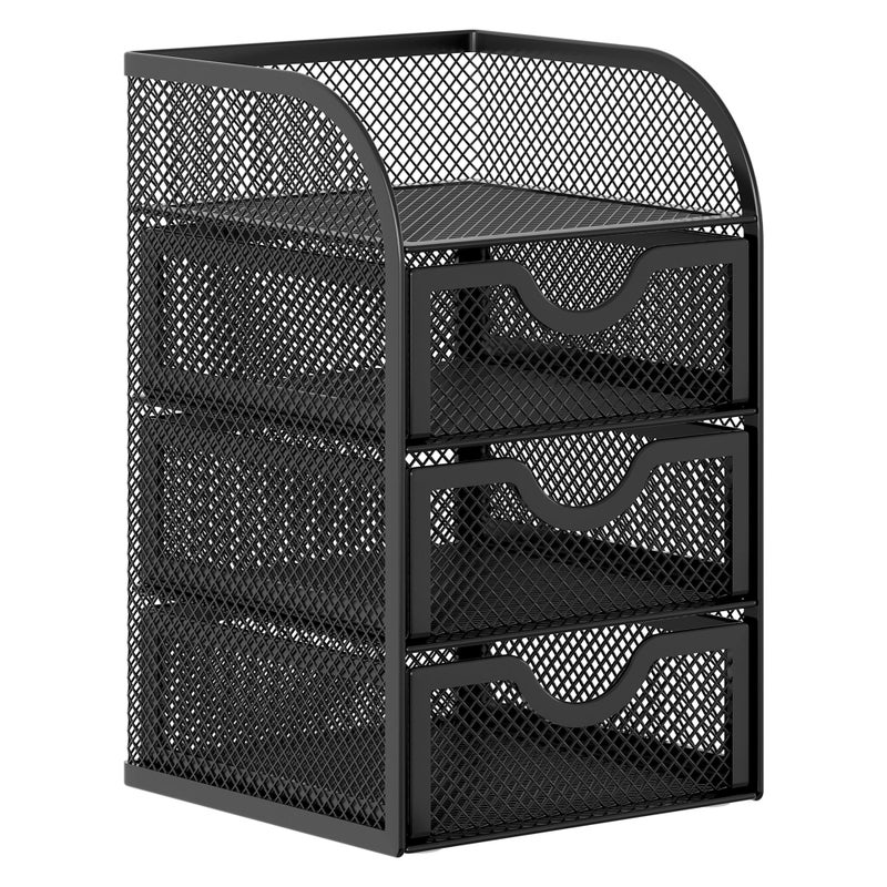 EasyPAG Mesh Desk Organizer with 3 Drawer Office Desktop Organizers and Accessories Stationery Caddy for Office, Home, Students, Black - Image 2